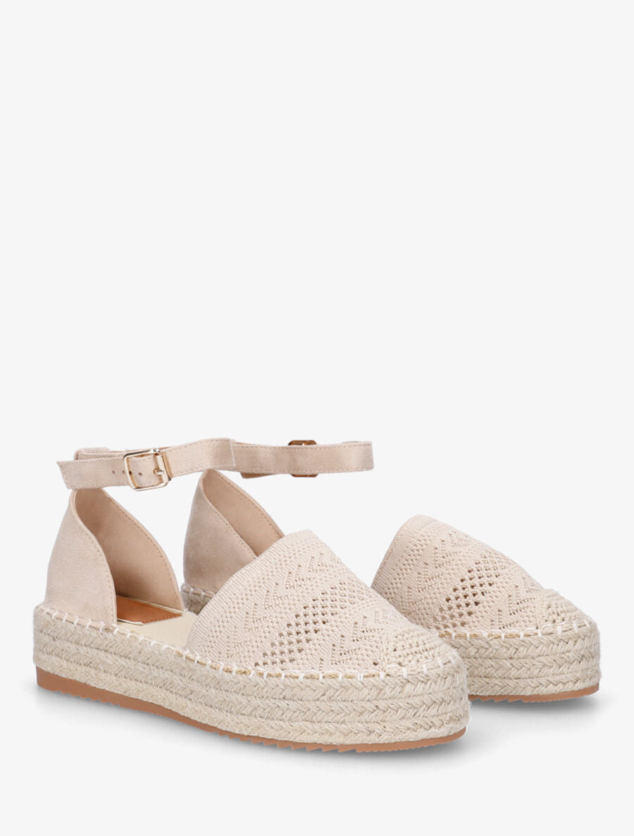 Espadrilles crochet à semelle compensée - Beige - 4