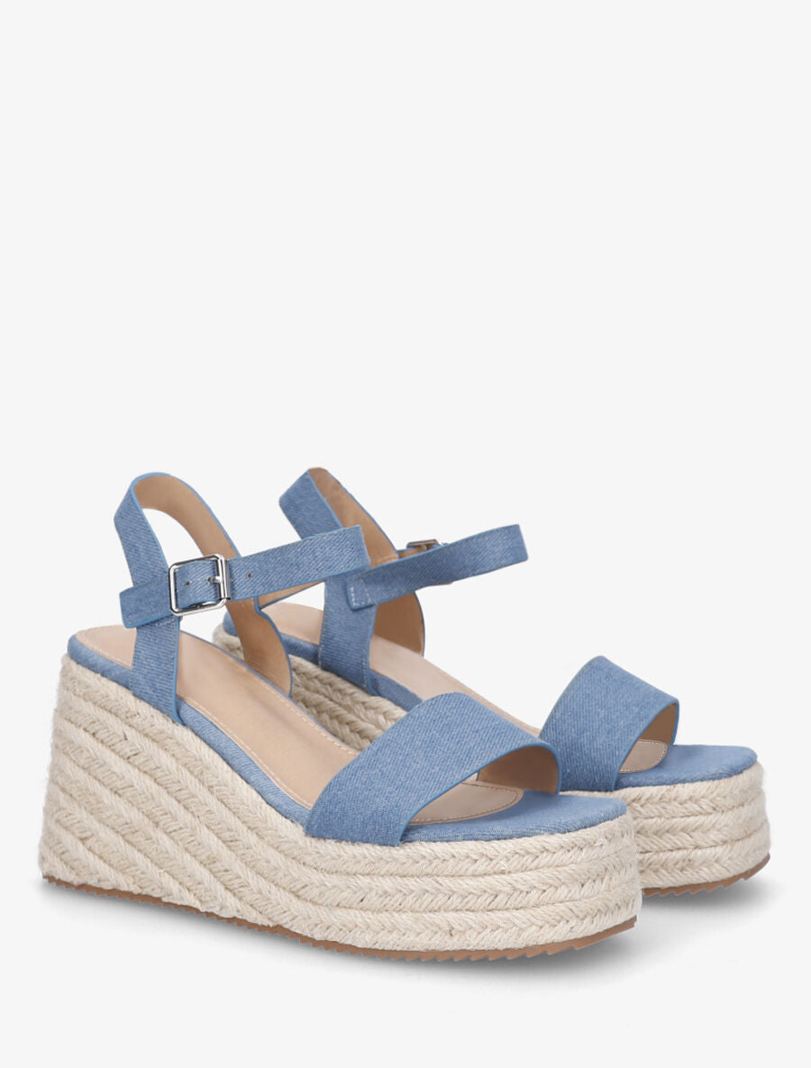 Sandales basiques à talon compensé haut - Bleu denim - 4