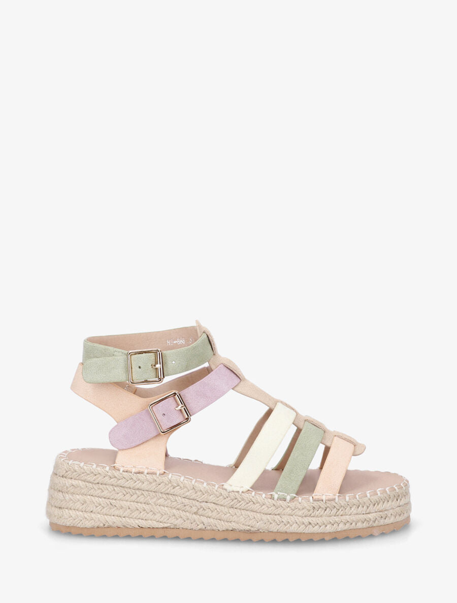 Spartiates à semelle compensée en raphia - Multi - 5