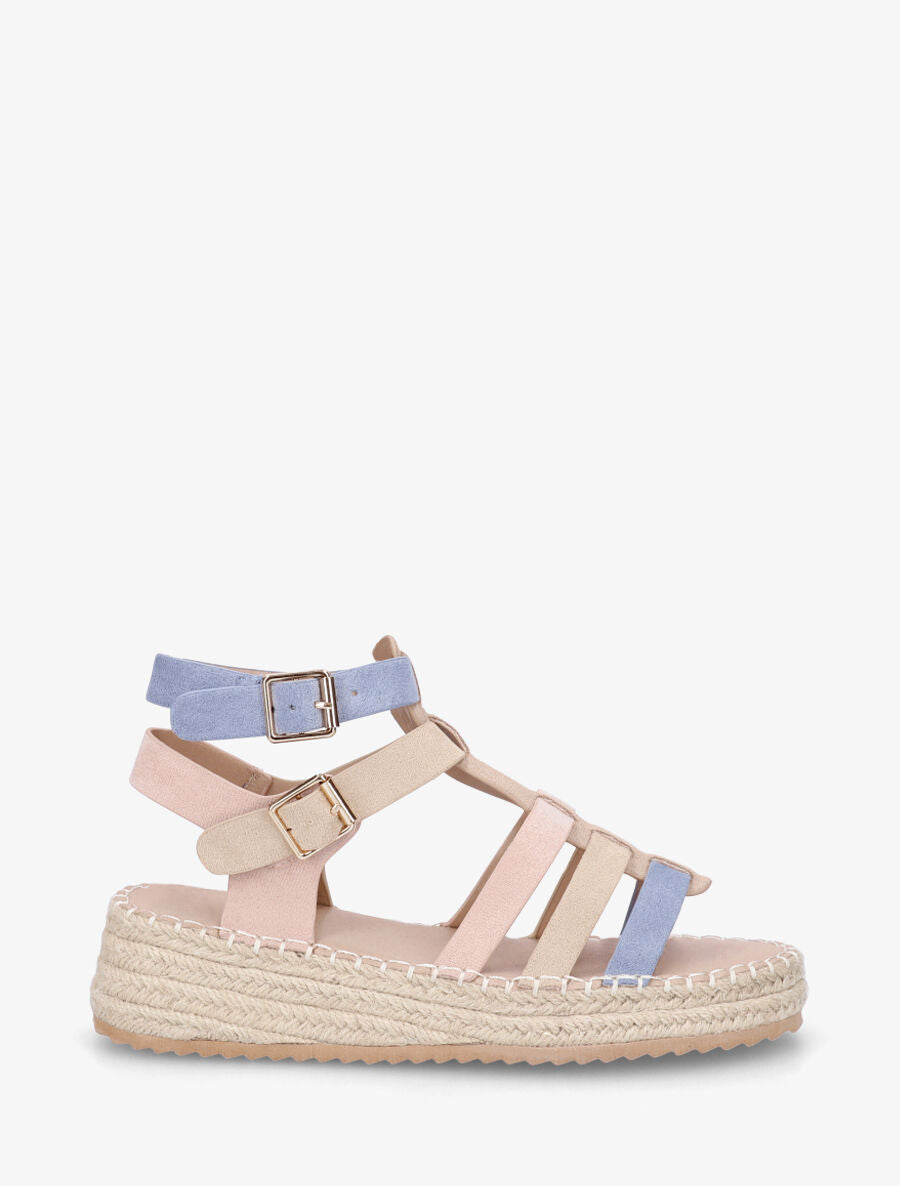 Spartiates à semelle compensée en raphia - Bleu clair - 5