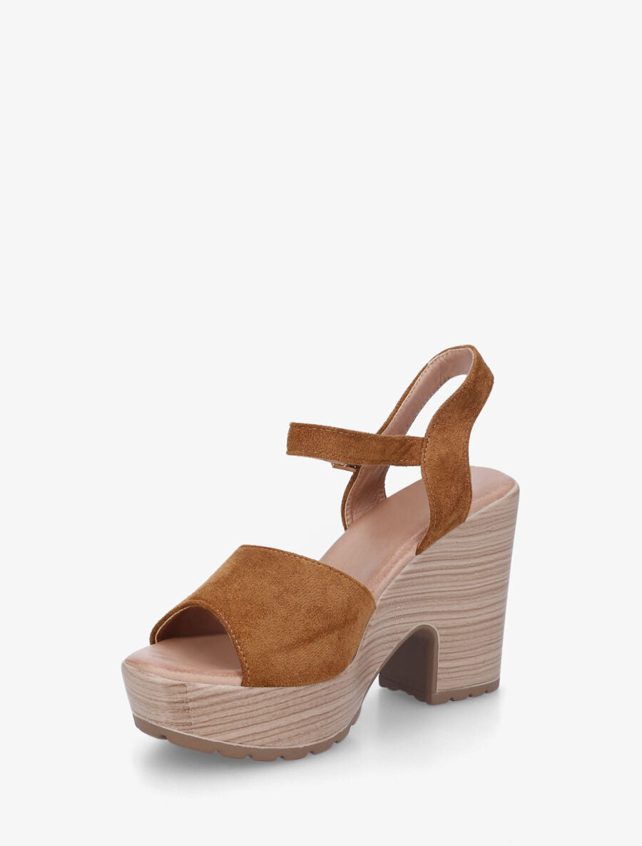 Sandales à talon haut en suédine - Camel - 3