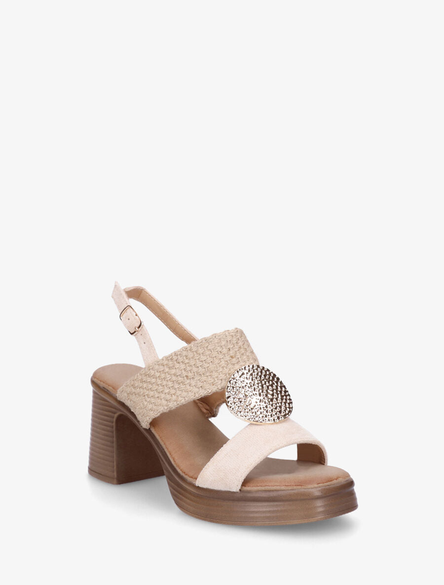 Sandales à talon et ganse stylisée - Beige - 2