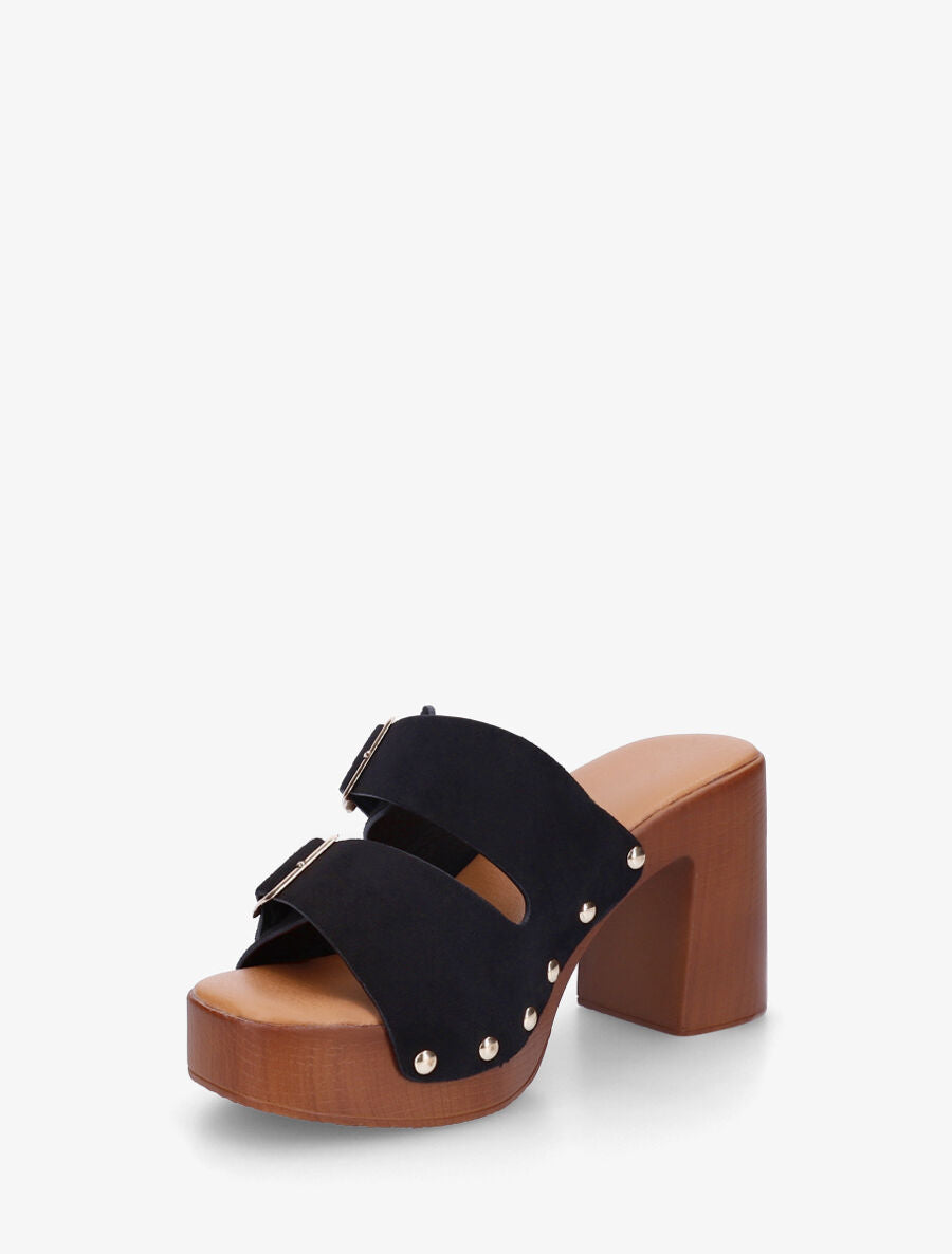 Mules style sabot à double brides à boucle - Noir - 3