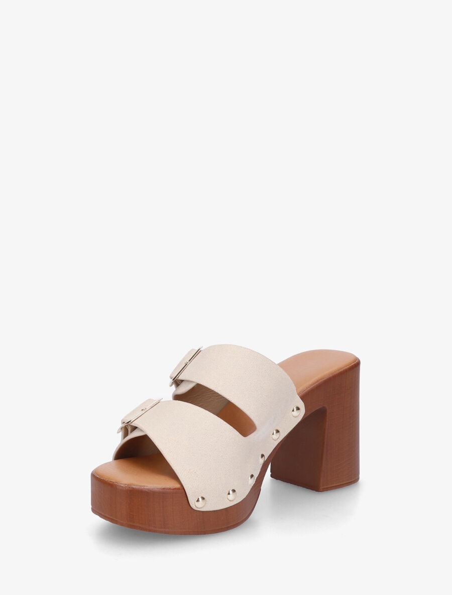 Mules style sabot à double brides à boucle - Beige - 3