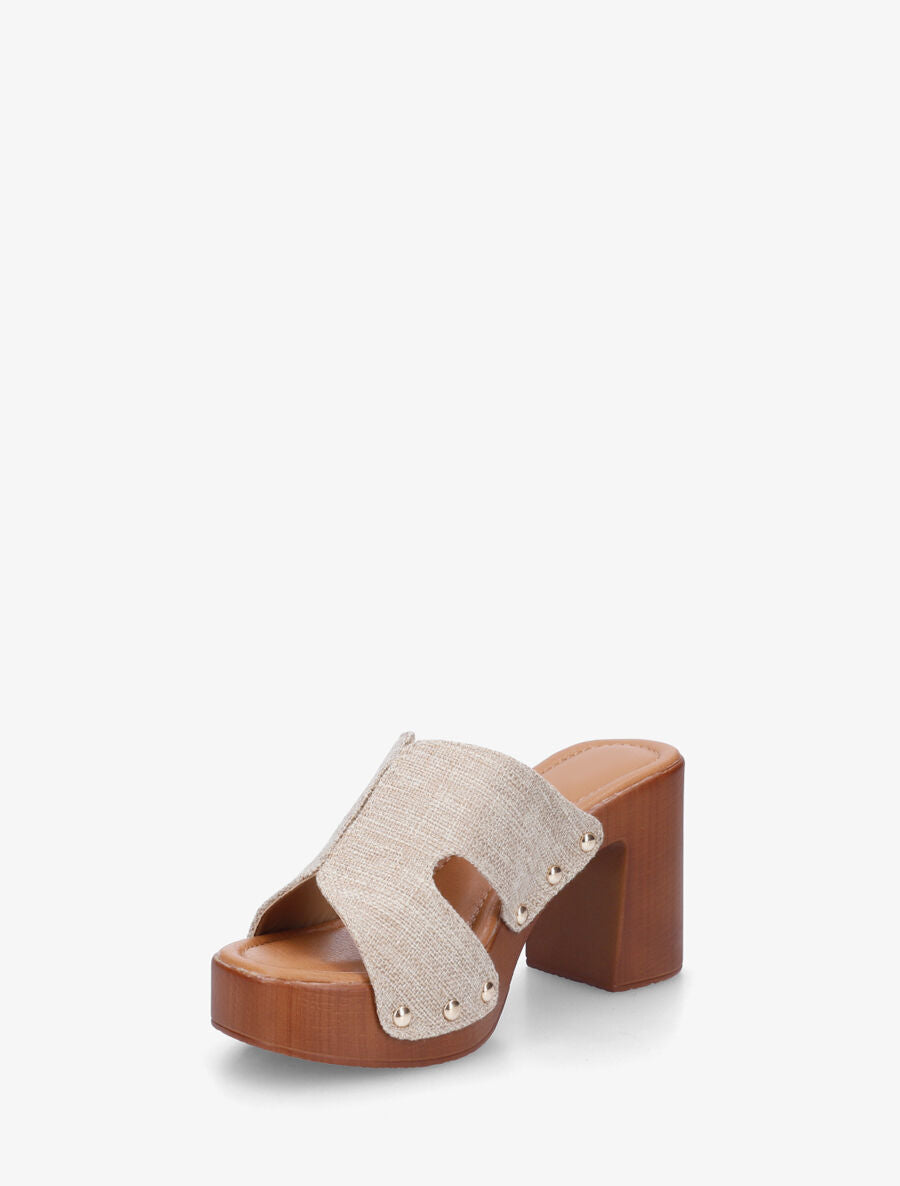 Mules style sabot en tissu - Beige - 3