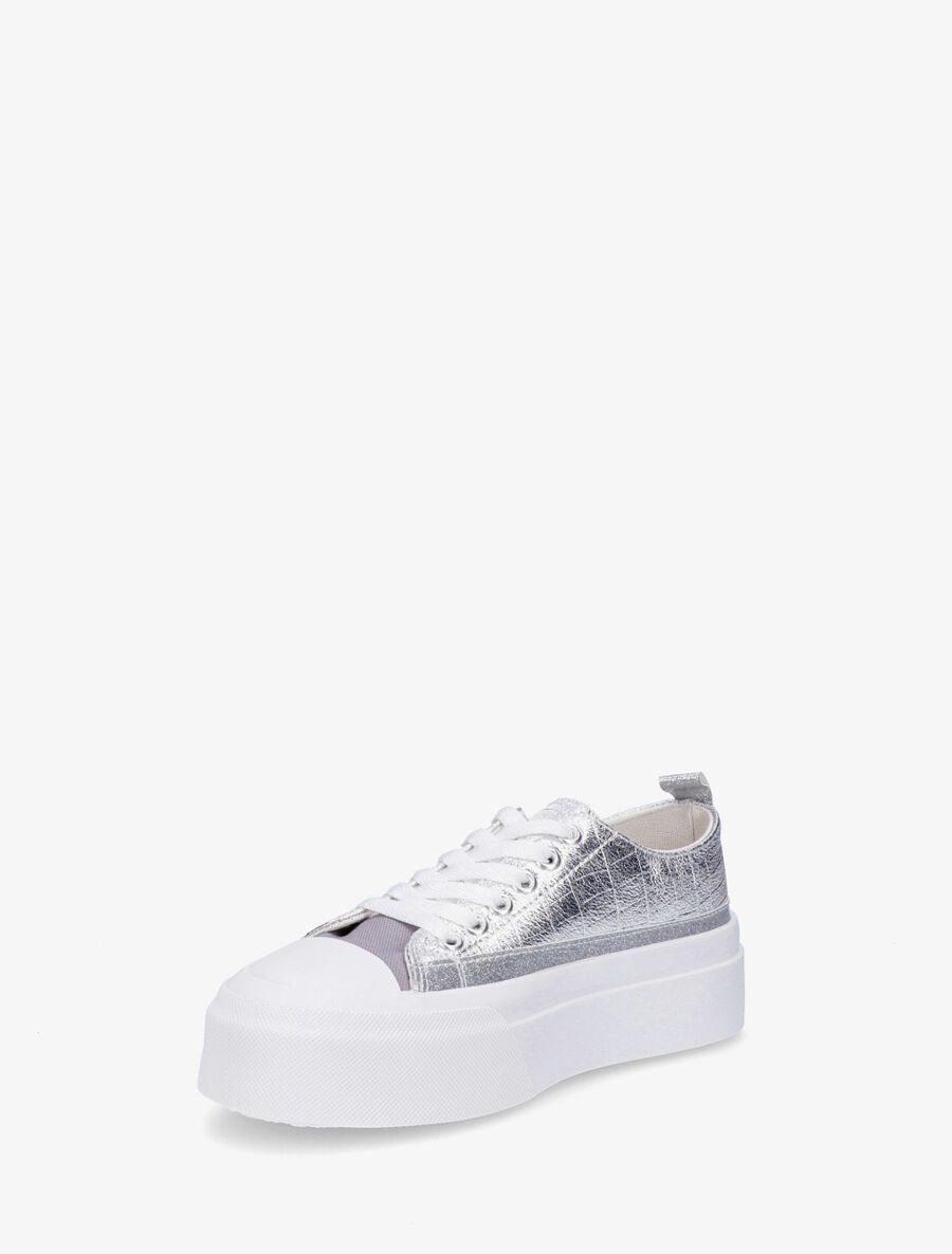 Sneakers nacrées à empiècement métal - Argent - 3