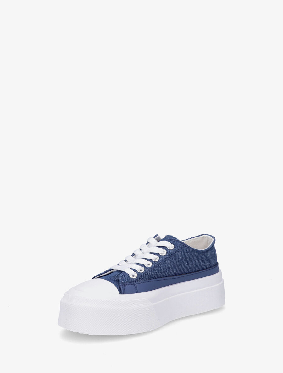 Sneakers effet denim à empiècement métal - Bleu - 3