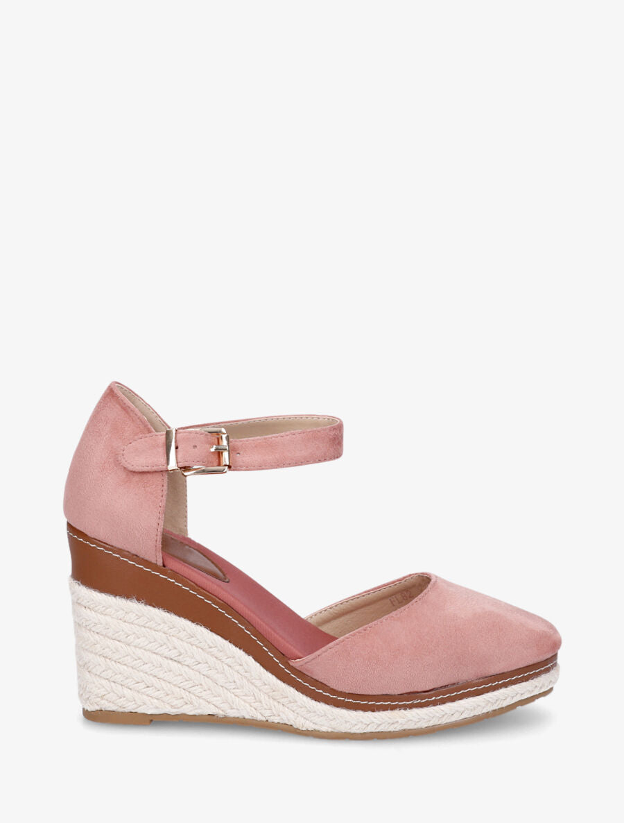 Sandales en suédine à talon compensé - Vieux rose - 5