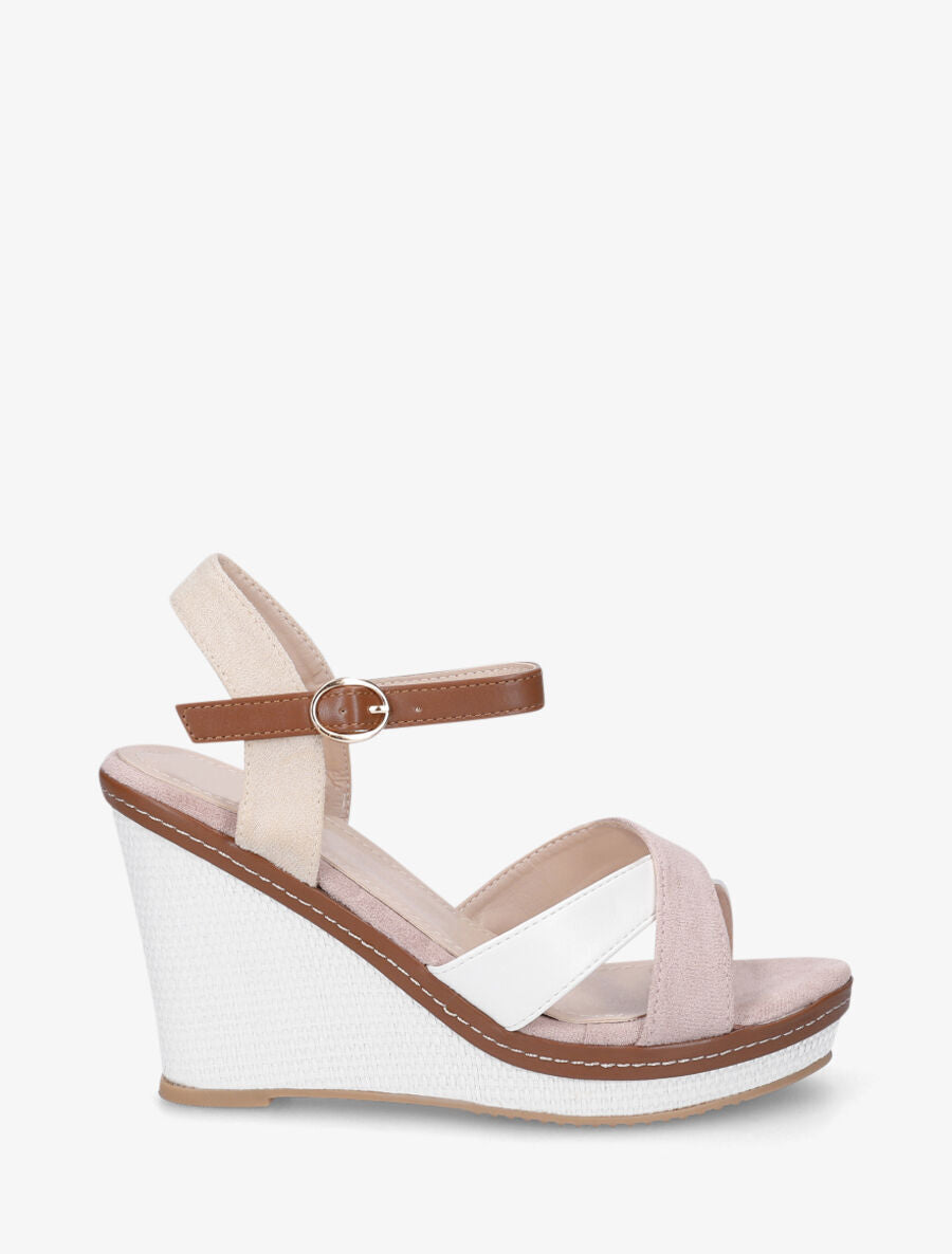 Sandales compensées bicolore - Rose - 5