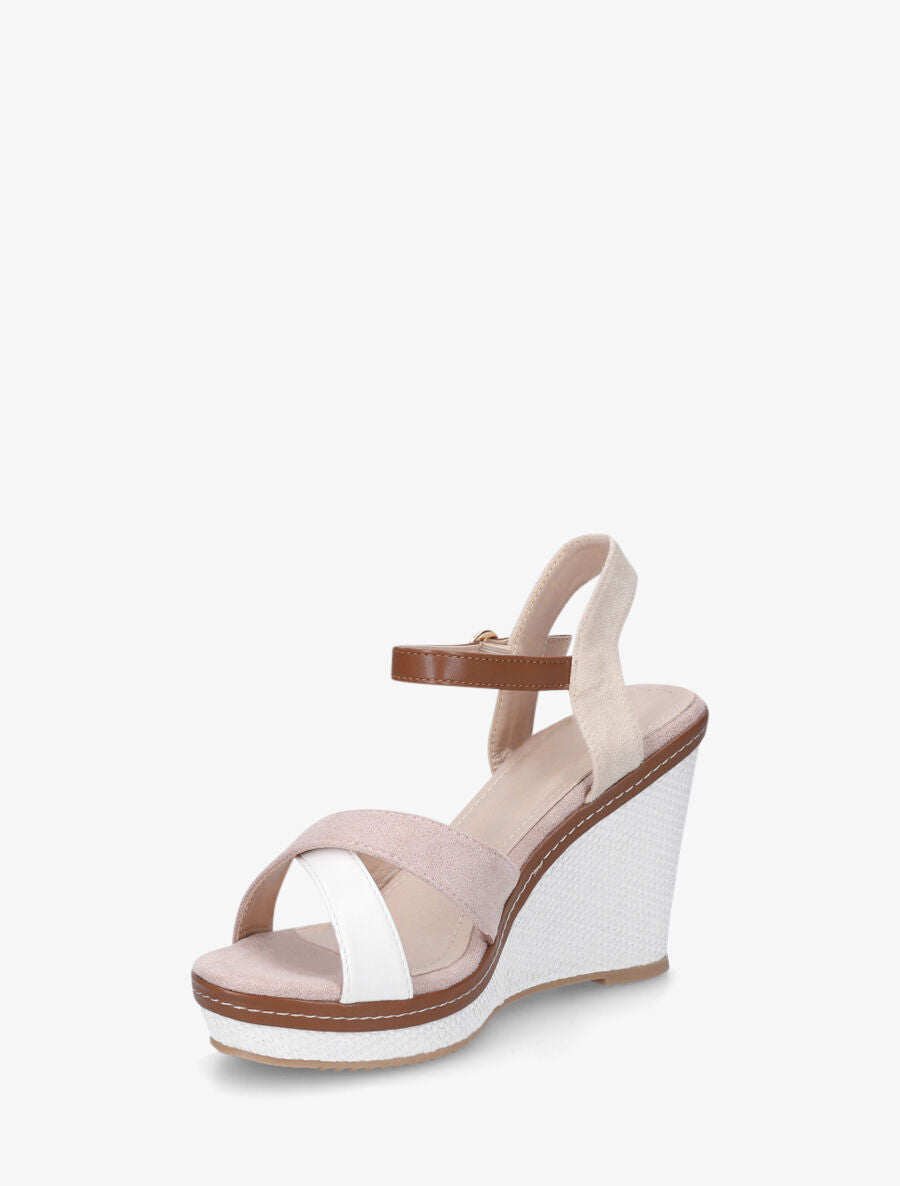 Sandales compensées bicolore - Rose - 3