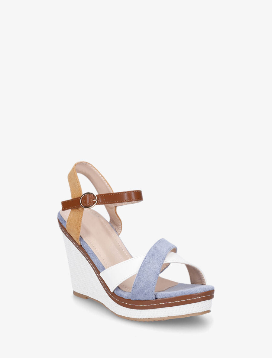 Sandales compensées bicolore - Bleu clair - 2