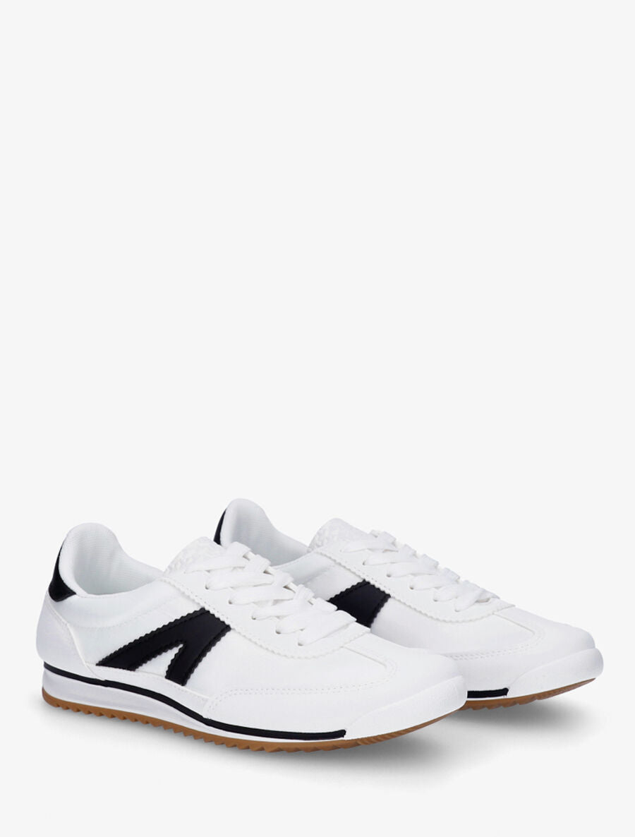 Sneakers en simili à languette texturée - Blanc - 4