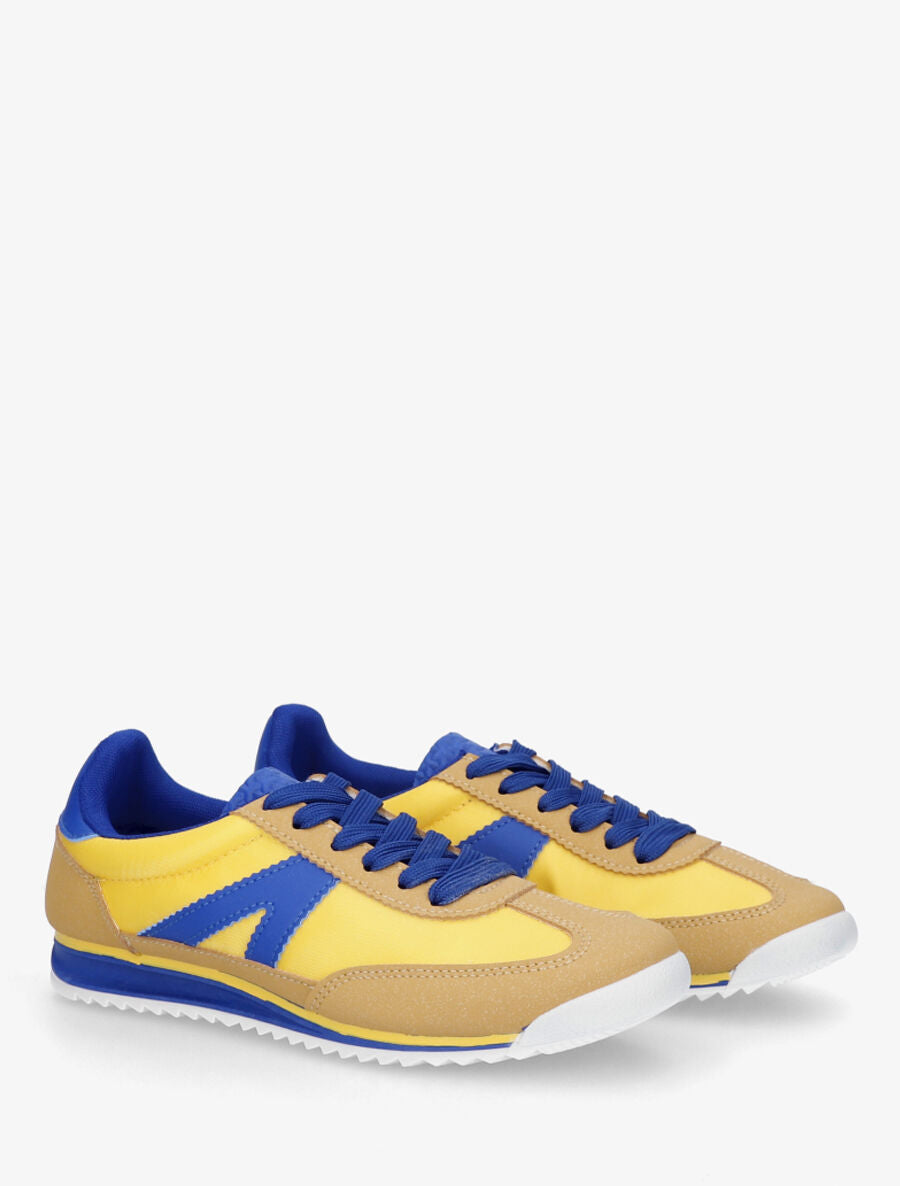 Sneakers en simili à languette texturée - Jaune - 4