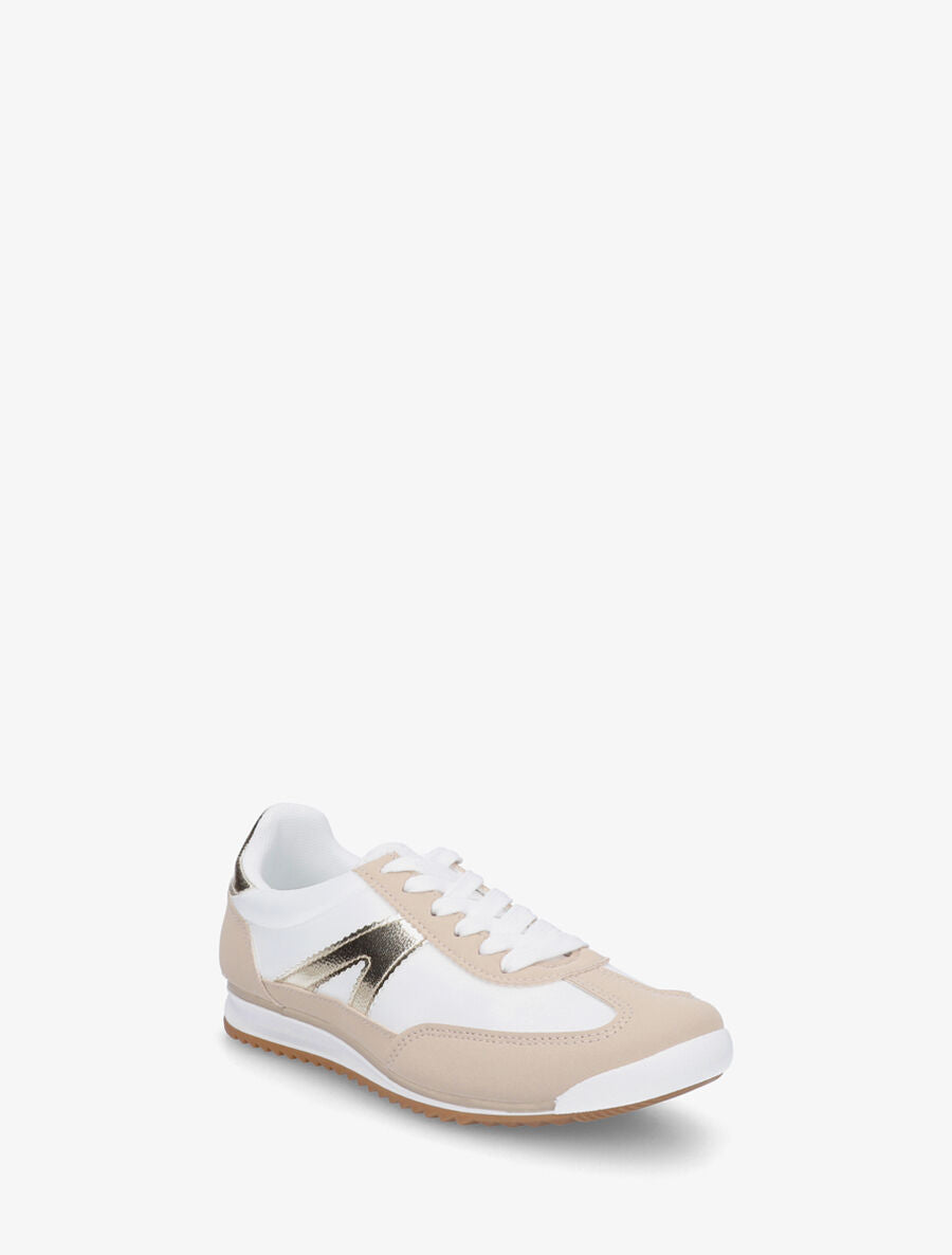 Sneakers en simili à languette texturée - Beige - 2