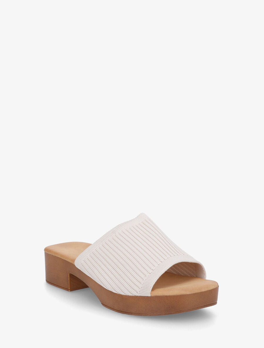 Mules à ganse en maille et talon effet bois - Beige - 2
