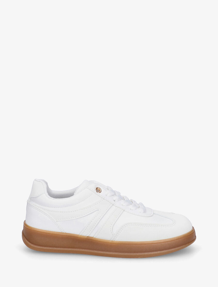 Sneakers à empiècement effet nubuck - Blanc - 5