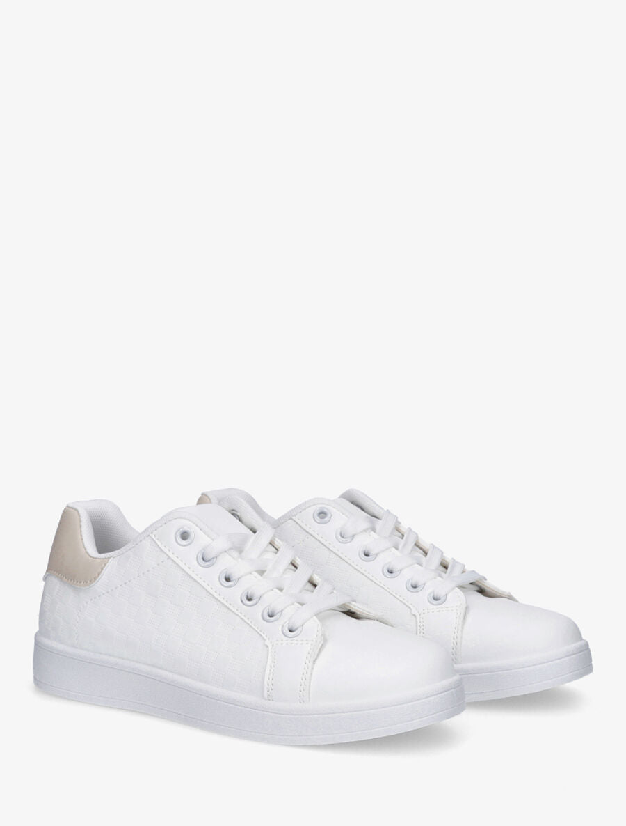 Sneakers plates à motif damier - Beige - 4