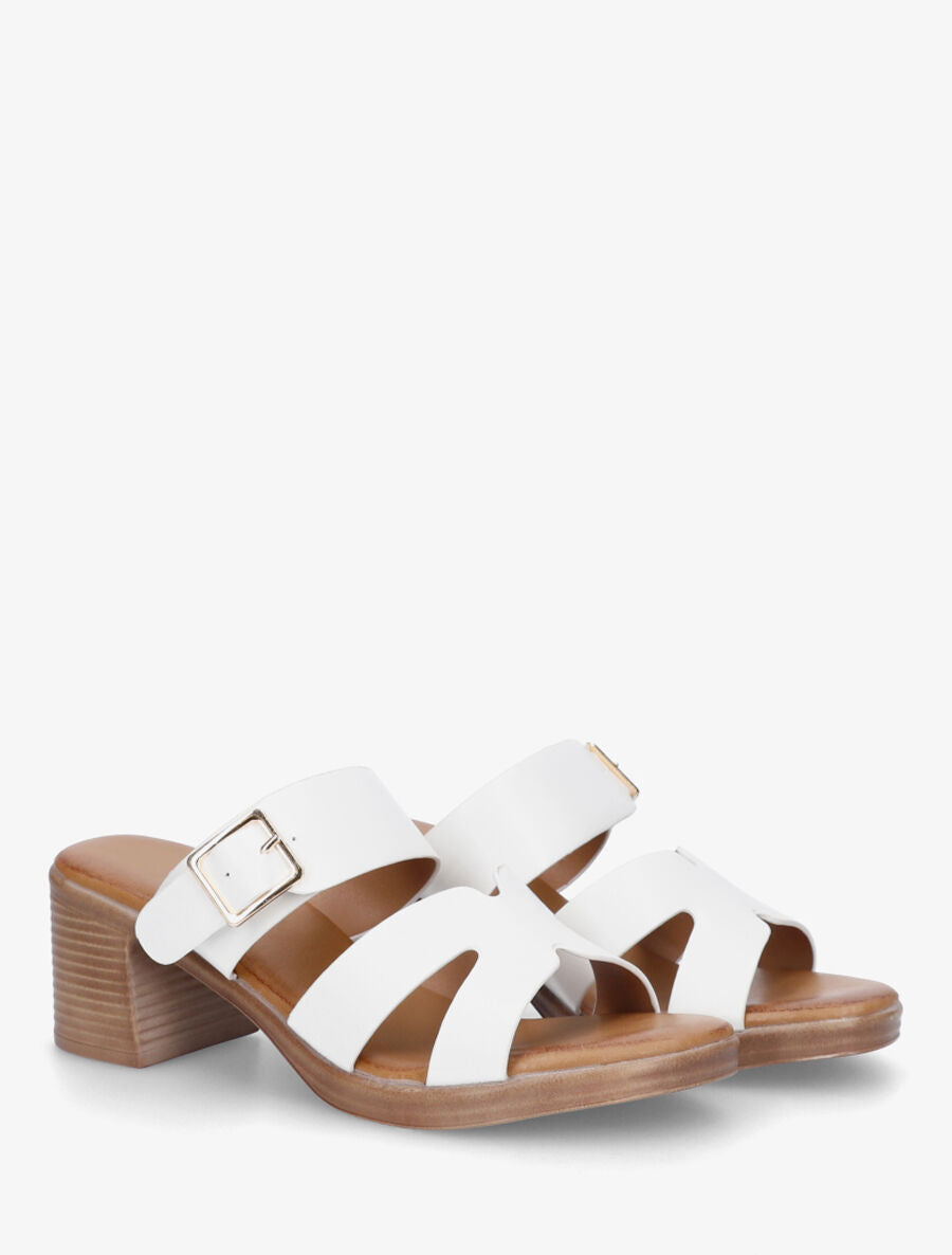 Mules à talon en simili - Blanc - 4