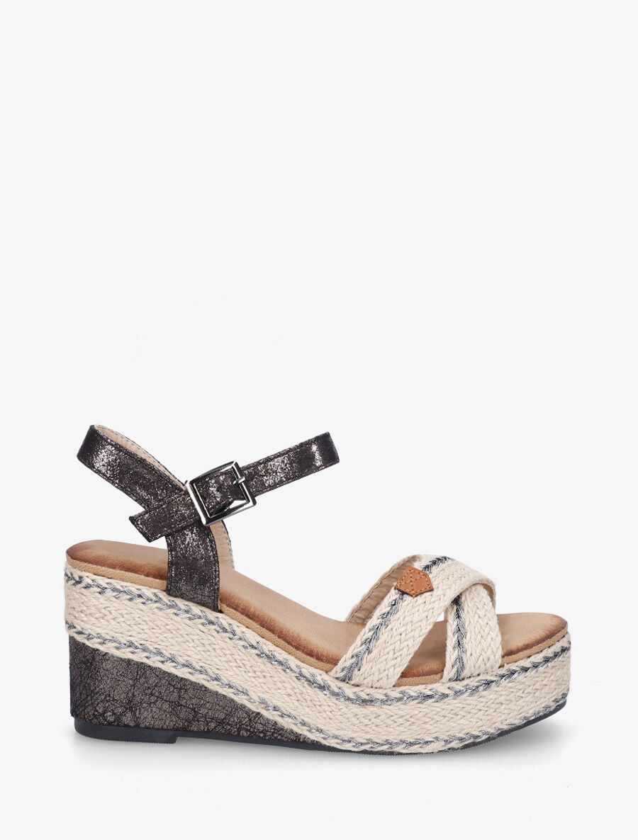 Sandales compensées irisées en simili - Noir - 1