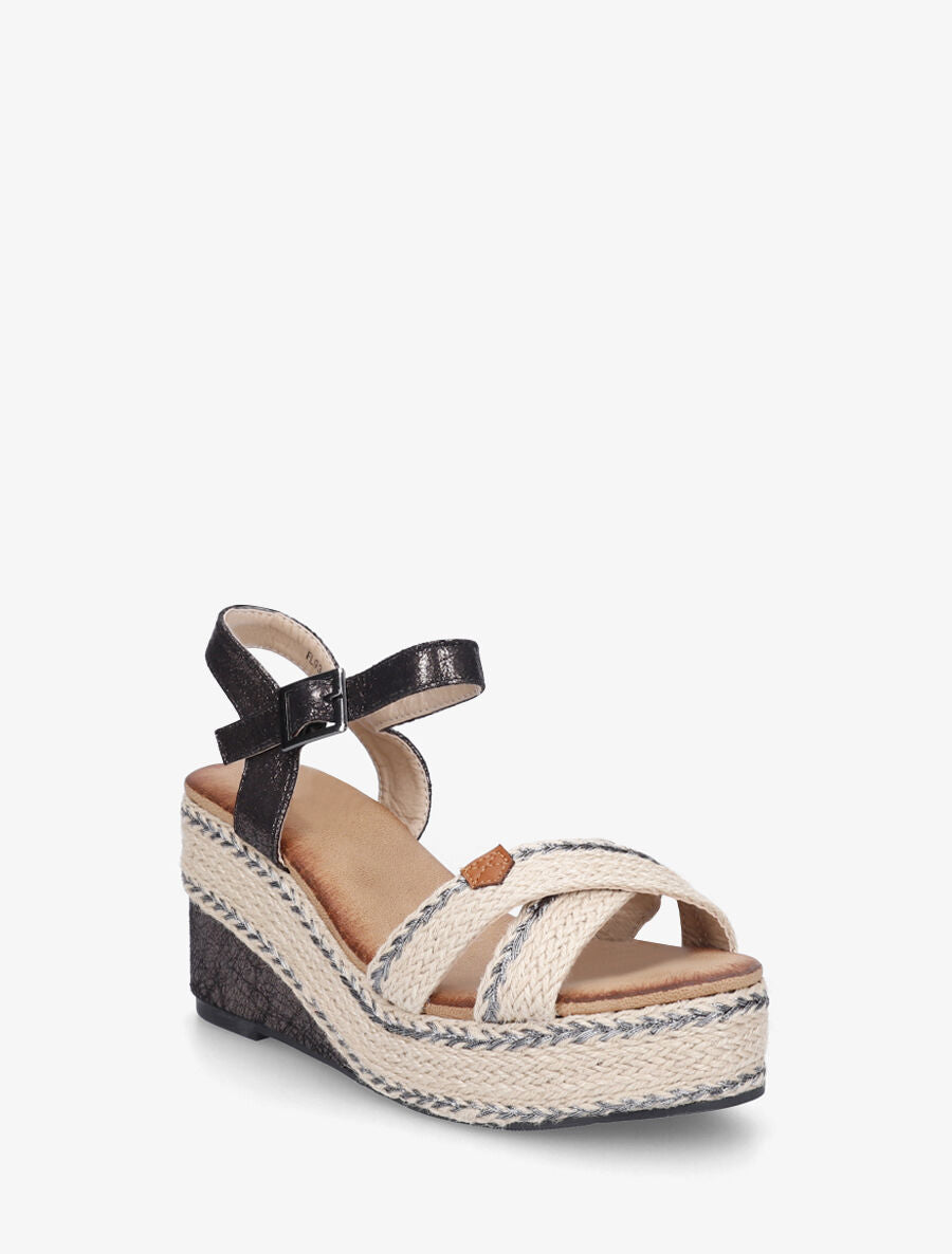 Sandales compensées irisées en simili - Noir - 2