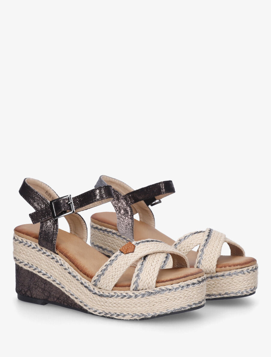 Sandales compensées irisées en simili - Noir - 4