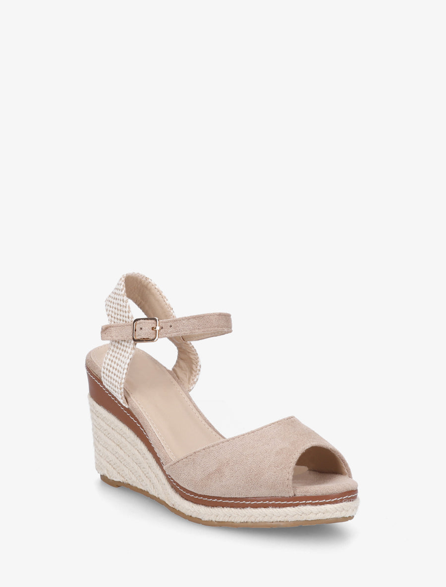 Einfarbige Keilsandalen aus Wildlederimitat - Maulwurf