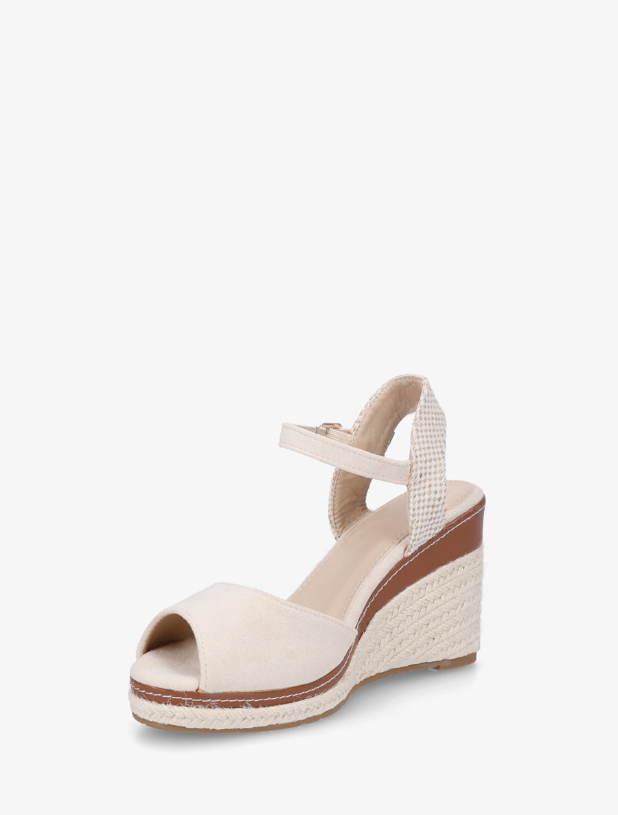 Einfarbige Keilsandalen aus Wildlederimitat - Beige