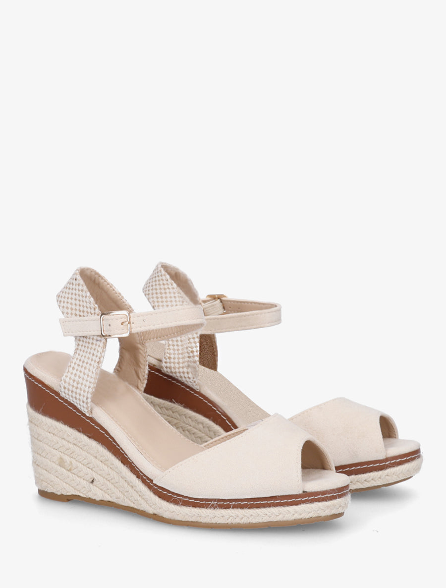Einfarbige Keilsandalen aus Wildlederimitat - Beige