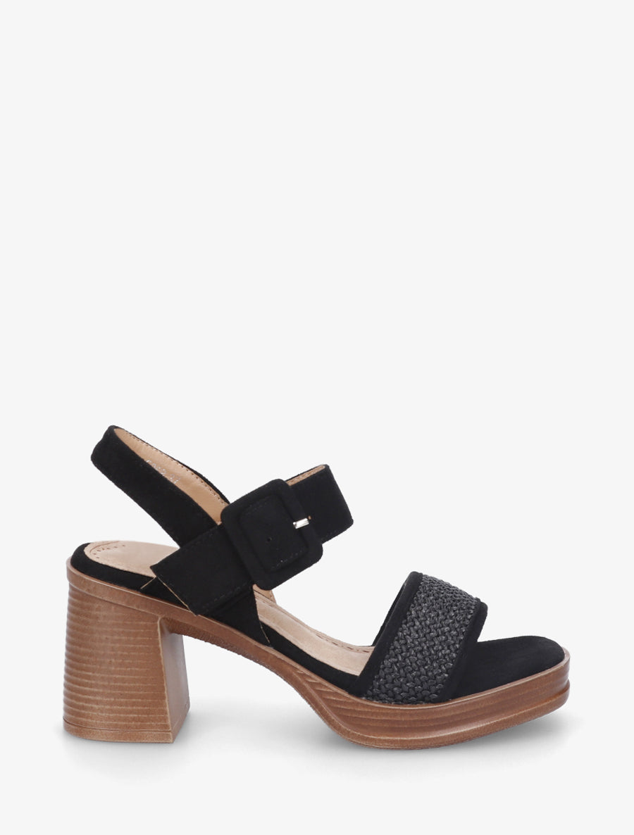 Sandales en suédine à bride texturé - Noir - 1