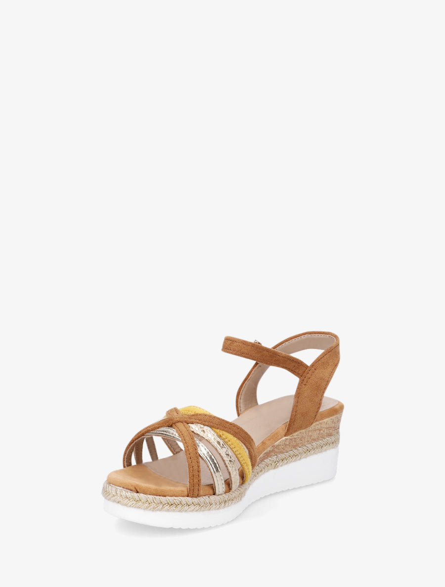 Sandales compensées à brides croisées - Camel - 3