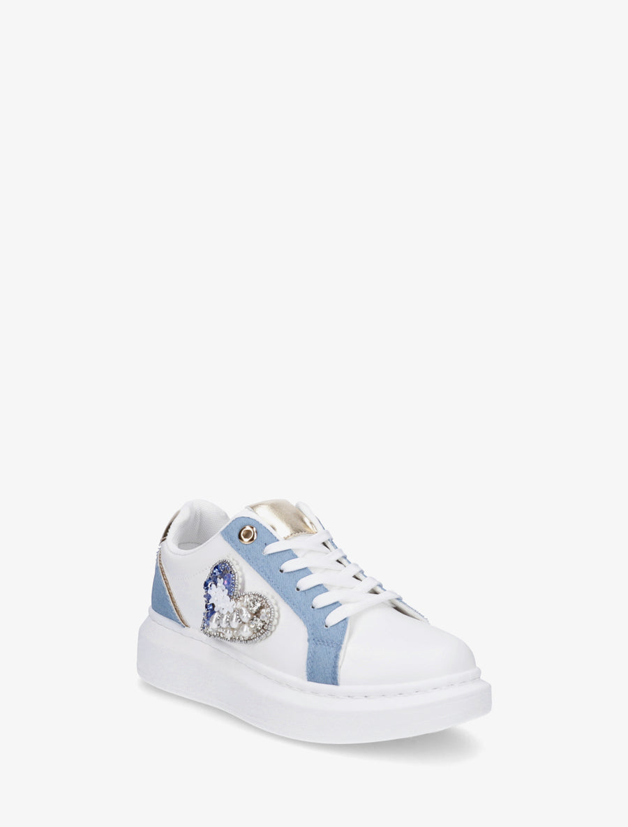 Sneakers en simili à empiècement coeur scratché - Bleu - 2