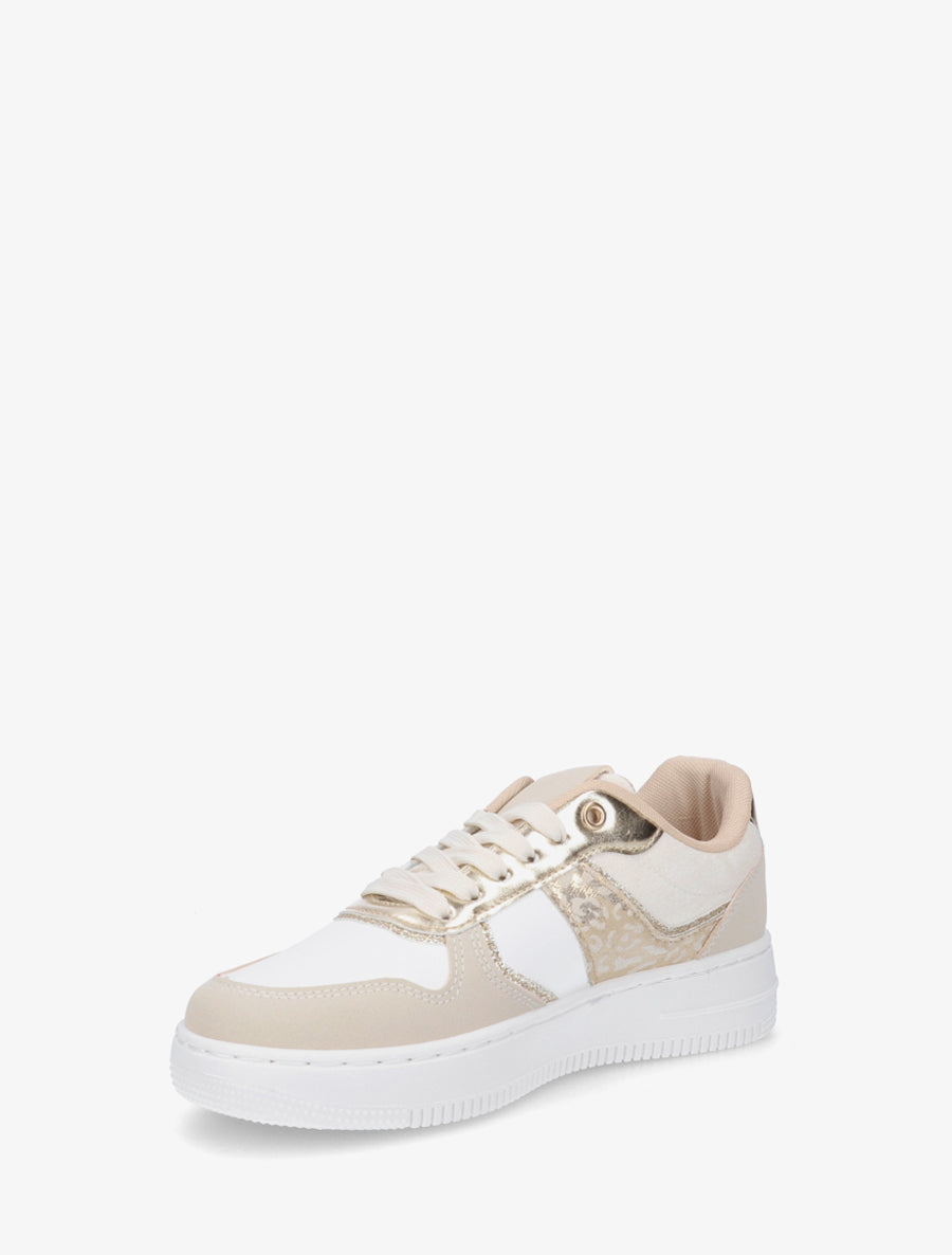Sneakers à empiècement effet nubuck et détail irisé - Beige - 3
