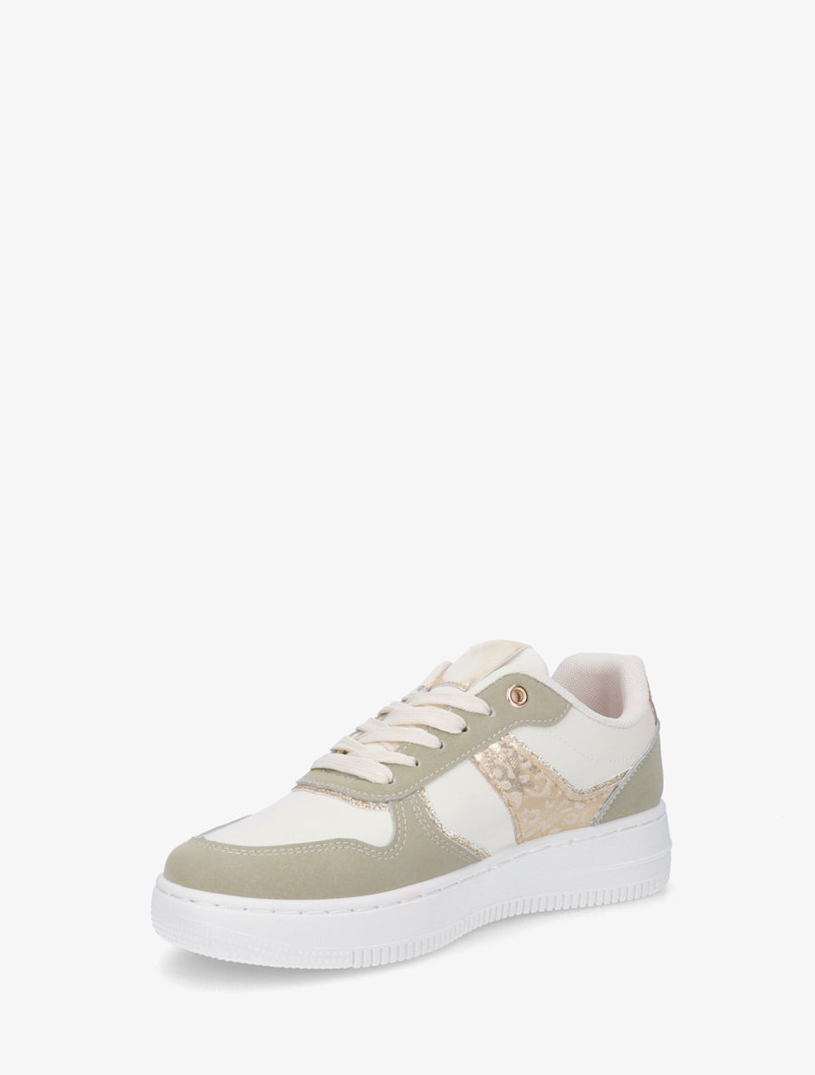 Sneakers à empiècement effet nubuck et détail irisé - Kaki - 3
