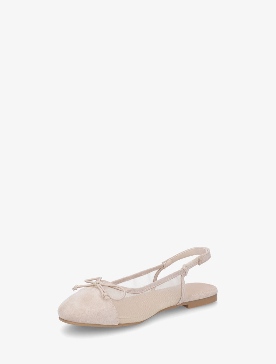 Ballerines plates en résille et suédine - Beige - 3