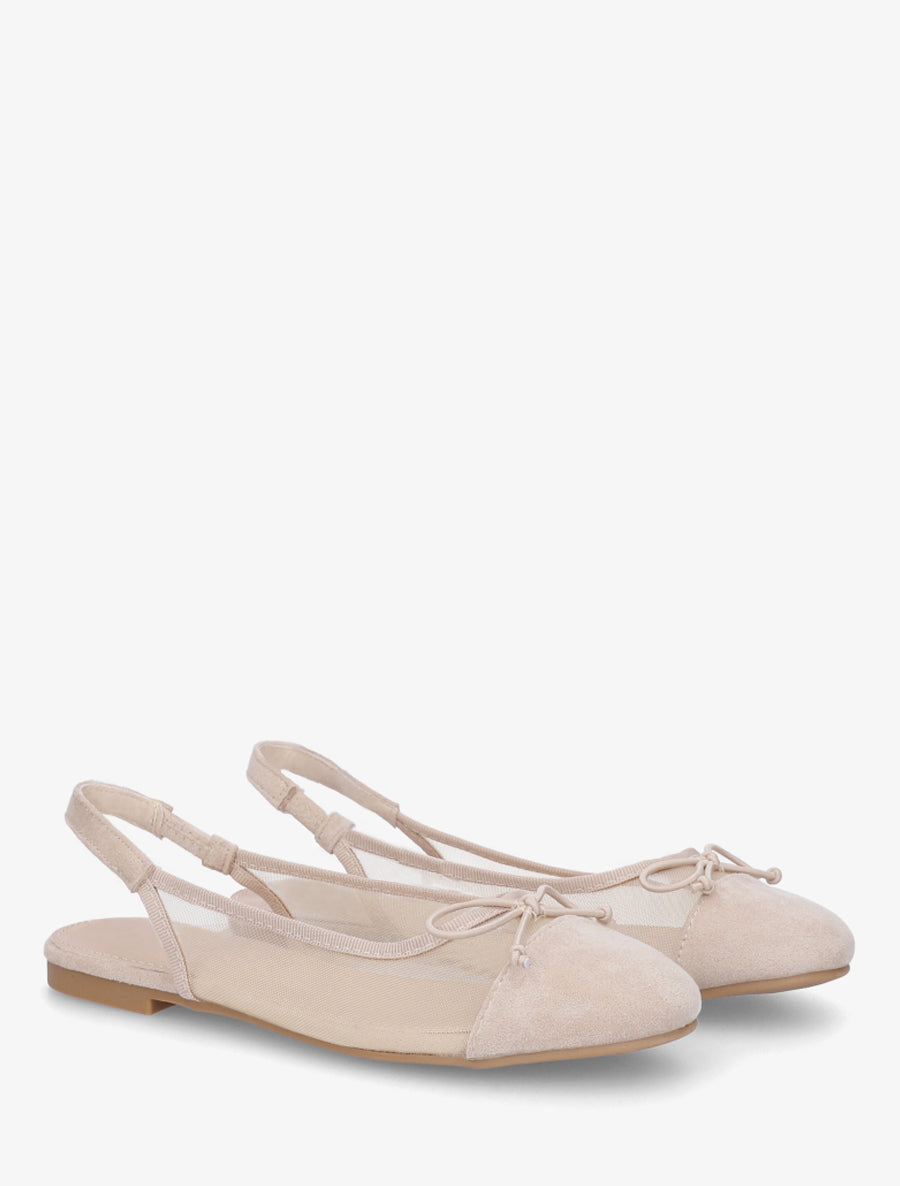 Ballerines plates en résille et suédine - Beige - 4