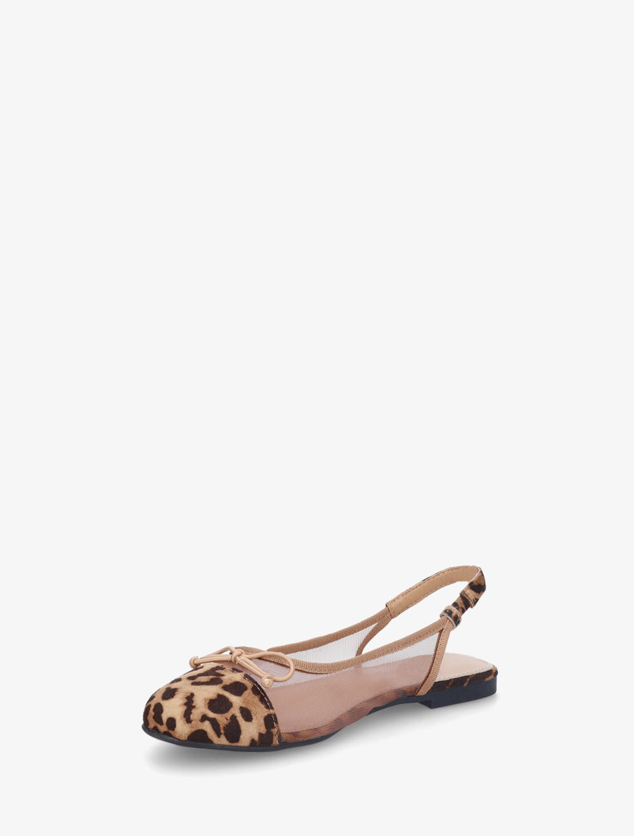 Ballerines plates en résille et suédine - Camel - 3