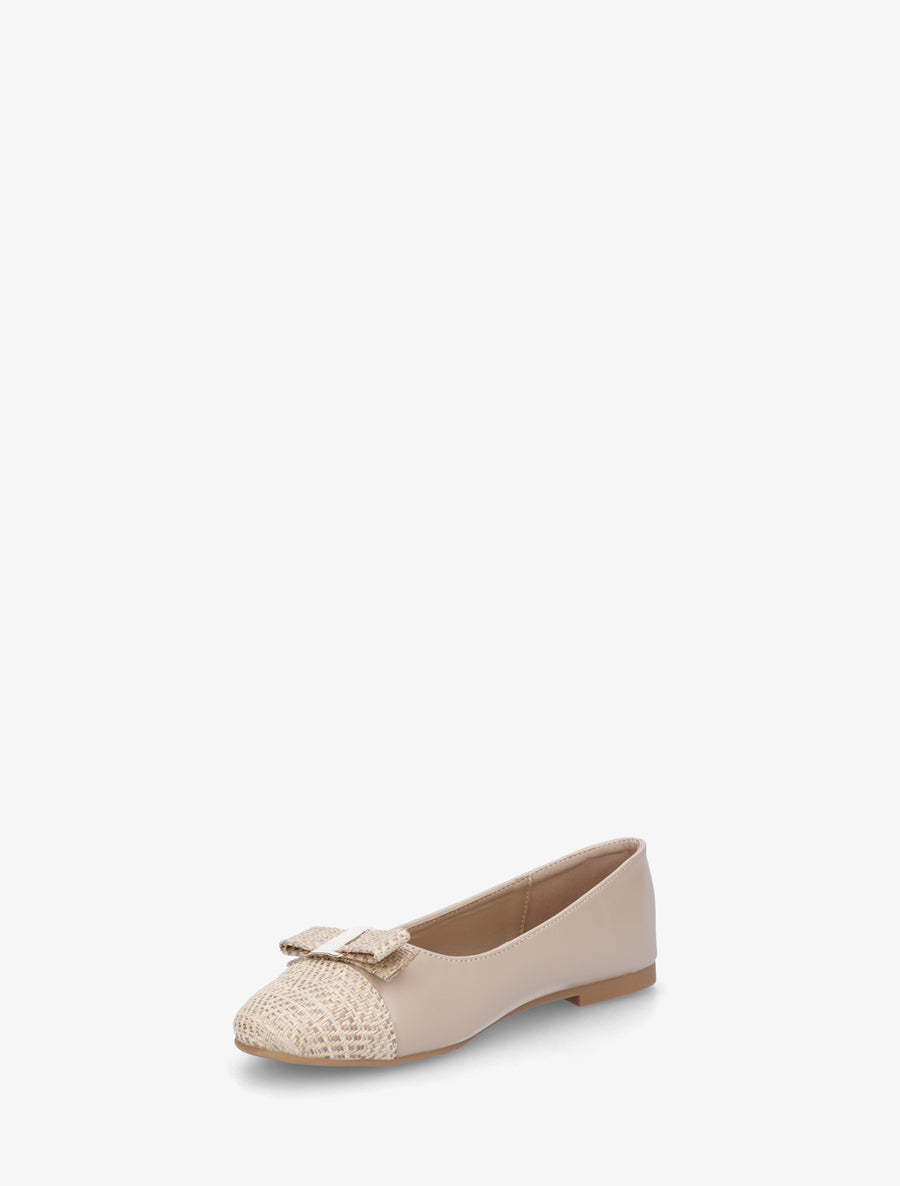Ballerines plates à bout rond effet osier - Beige - 3