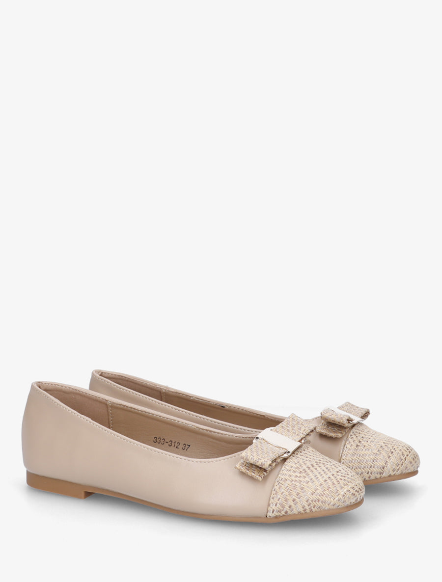 Ballerines plates à bout rond effet osier - Beige - 4