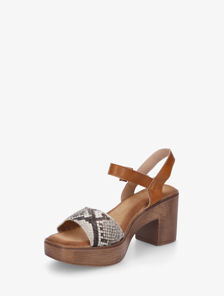 Sandales python à talon effet bois - Beige - 3
