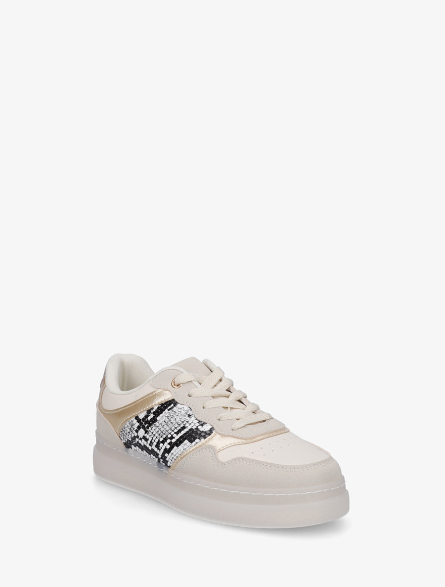 Baskets à empiècement python - Beige - 2