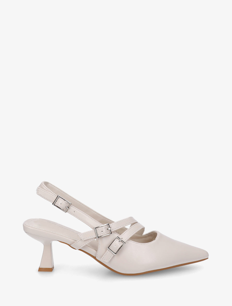 Escarpins en simili à triple brides - Beige - 1
