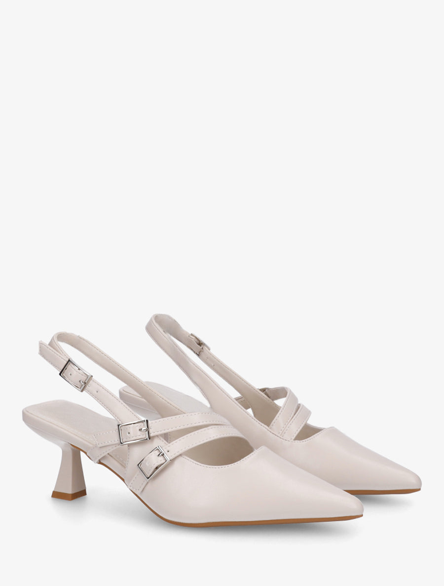 Escarpins en simili à triple brides - Beige - 4
