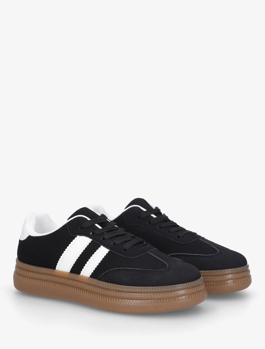 Sneakers plates effet nubuck à bandes contrastantes - Noir - 4