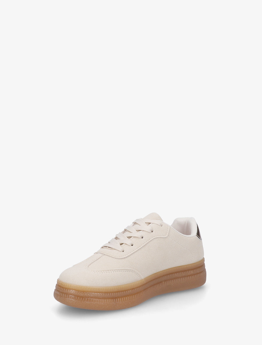 Sneakers plates effet nubuck à bandes contrastantes - Beige - 3