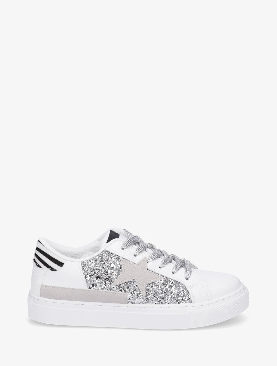 Sneakers en simili à motif étoile - Argent - 1