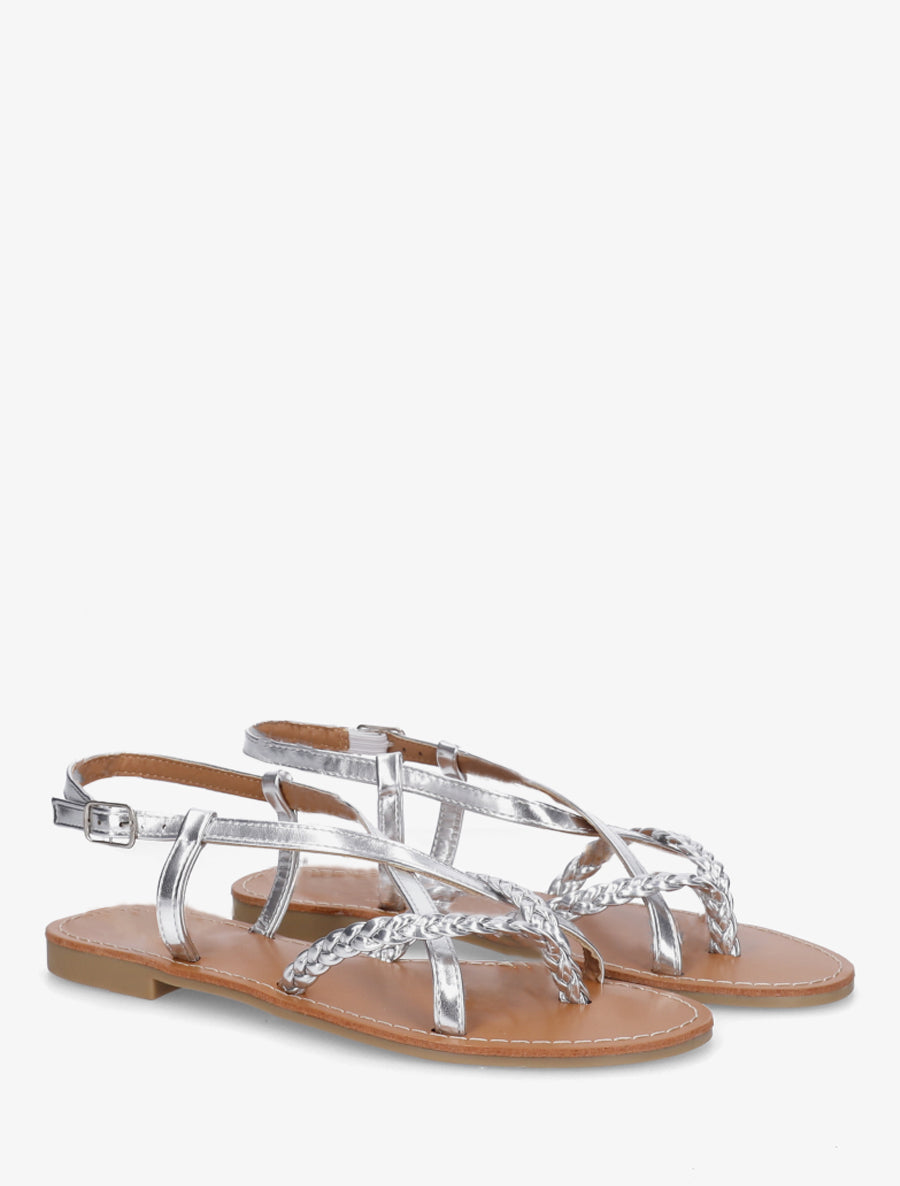 Nu-pieds croisés et tressés - Argent - 4
