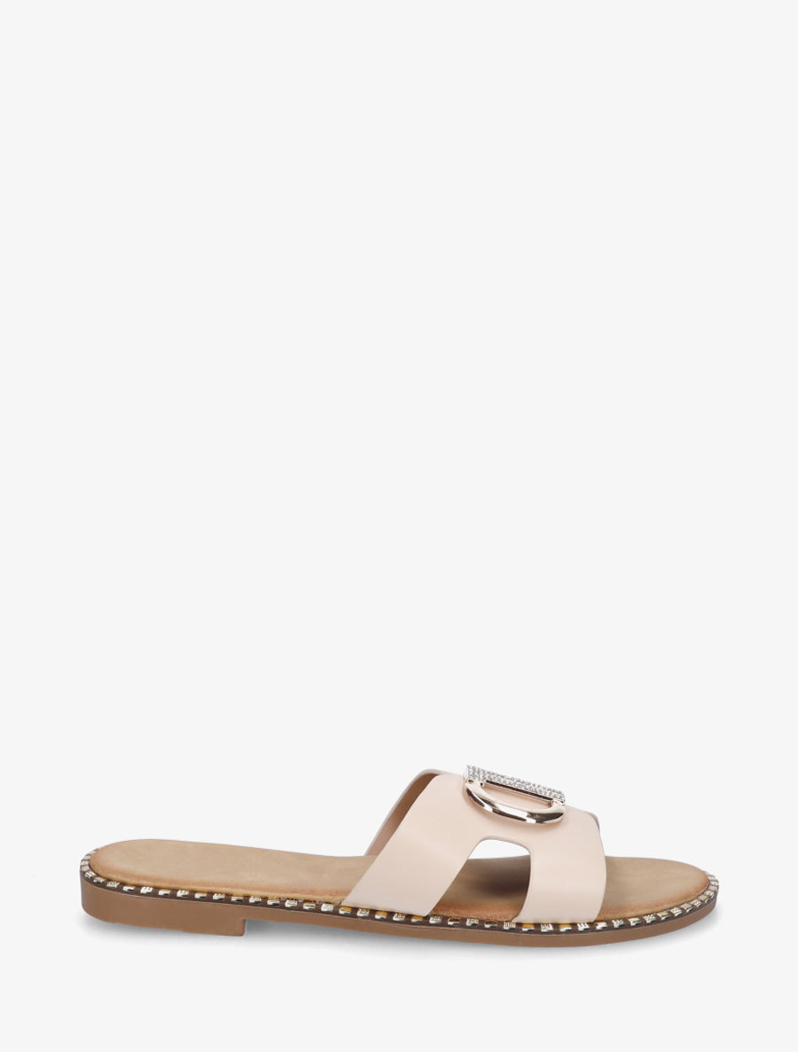 Claquettes à empiècement bijou strassé - Beige - 1