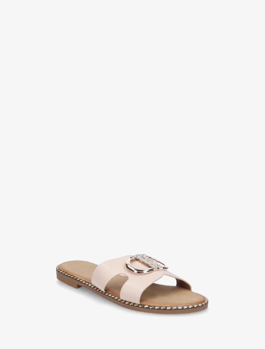 Claquettes à empiècement bijou strassé - Beige - 2