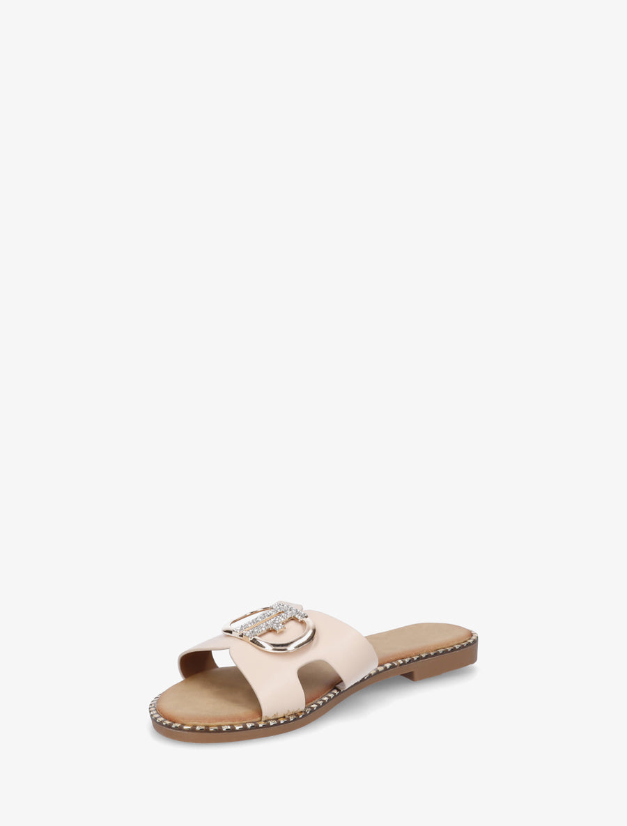 Claquettes à empiècement bijou strassé - Beige - 3