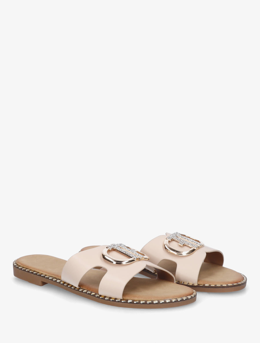 Claquettes à empiècement bijou strassé - Beige - 4